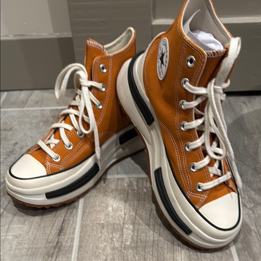Orange High-Top Sneakers with White Laces
